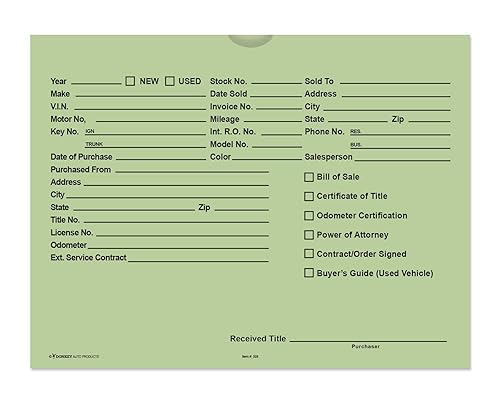 Printed Vehicle Deal Envelopes 9x12 Deal Jackets (100 shrink wrapped)