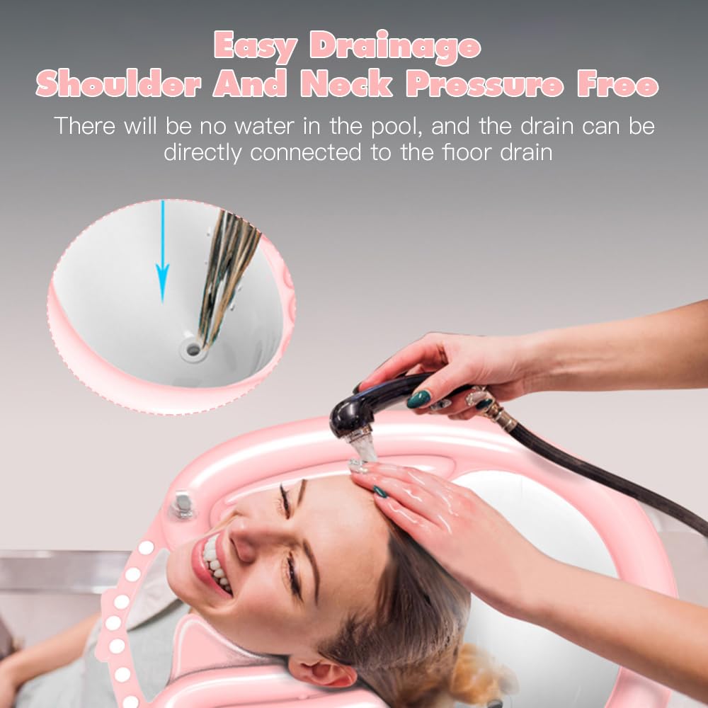 Lavabo inflable portátil para champú, bandeja para lavar el cabello, Peluquería Lavado Champú Cuenca, Lavabo de champú móvil Plegable portátil de plástico para Embarazadas, discapacitados