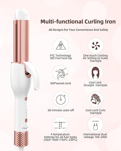 Miniatura 4 de CkeyiN Alisador y rizador de cabello 2 en 1, moldeador de flujo de aire, varita rizadora y plancha plana con aire de enfriamiento de un botón para