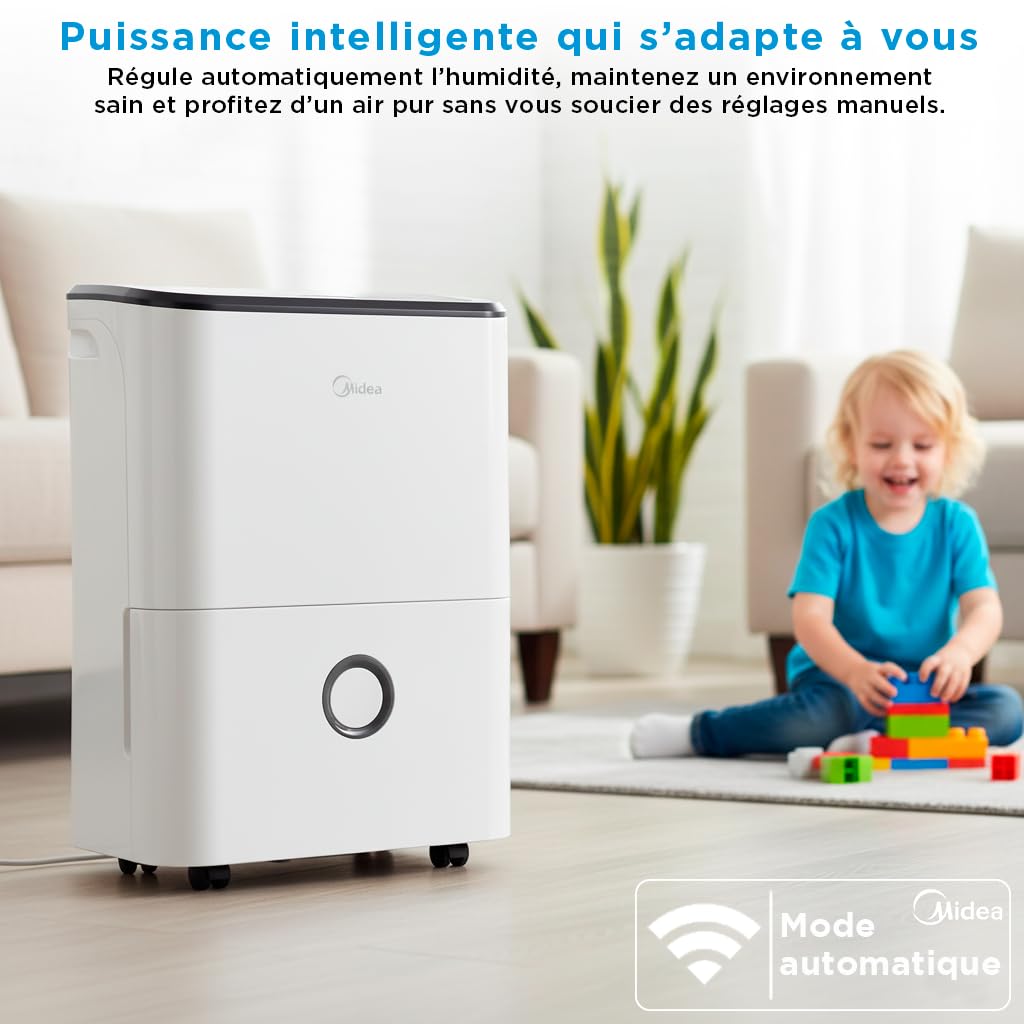 MIDEA Déshumidificateur d air Anti Moisissure 20L - WIFI/APP, Purification electrique, Adsorbeur d'humidité auto, Mode Séchage du Linge & Anti-Condensation - Dehumidifier Idéal pour 50m²
