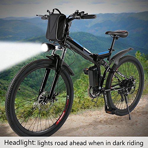 26'' Folding Electric Mountain Bike with Removable 36V 8AH Lithium-Ion Battery 250W Motor Electric Bike E-Bike 21 Speed Gear and Three Working Modes (Black) - Thumbnail 6