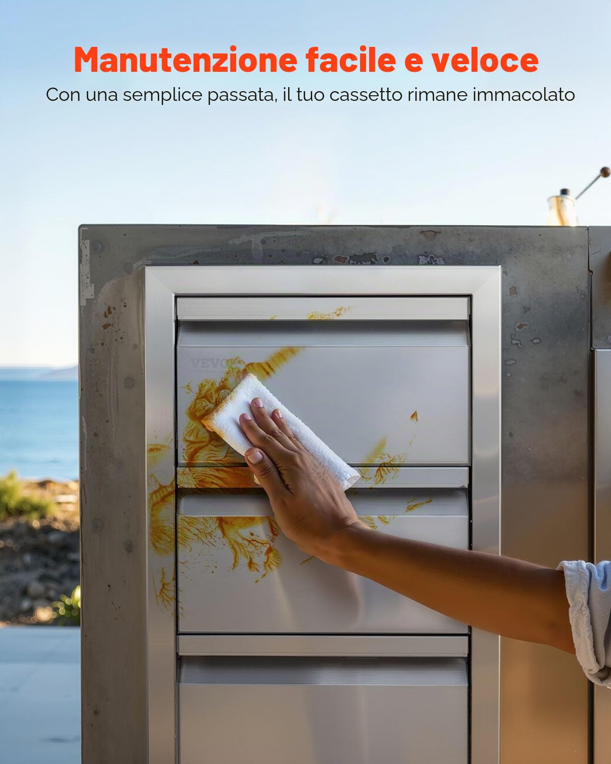 VEVOR Cassettiera per Barbecue, Cassetto per Cucina da Esterno, Cassette Argento in Acciaio Inossidabile, Cassettiera da Cucina con Maniglia Incorporata Uso in Stoviglie (4,7 x 25,4 x 18,7 Pollici)