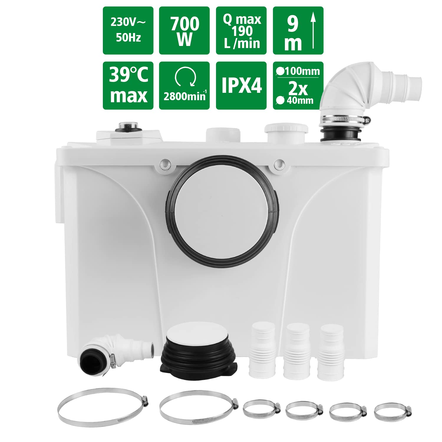 Jopassy 700 W pompa Trituratore WC Maceratore sollevamento da per acque luride 190L / min per Pompa Domestica per Lavabo Doccia WC