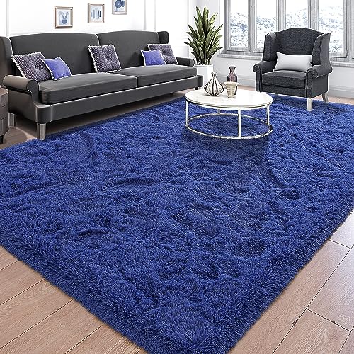 Tepook 4x6 Soft Fluffy Rug for Bedroom Fuzzy Navy Rugs for Living Room