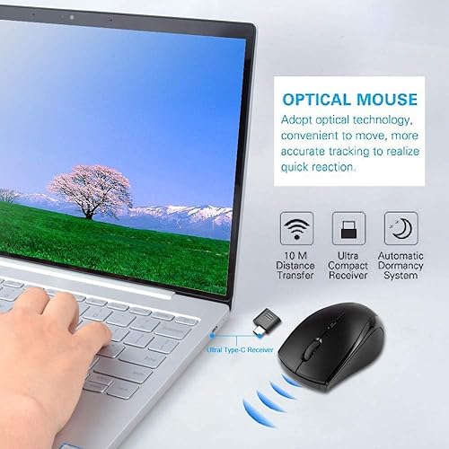 Miniatura 5 de Huifen Mouse inalámbrico tipo C, mouse inalámbrico USB C para juegos 2.4 G, ergonómico silencioso con 3 niveles de DPI compatible con Samsung