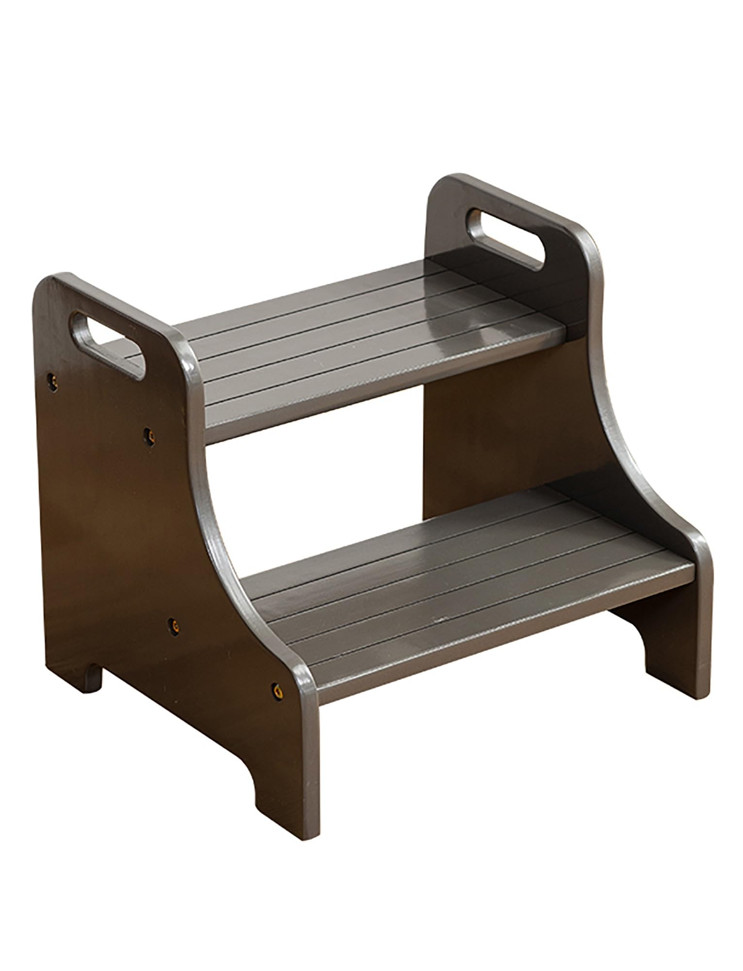 Taburete de madera, diseño de dos escalones con almohadillas y asas antideslizantes, doble altura para uso en baño y cocina