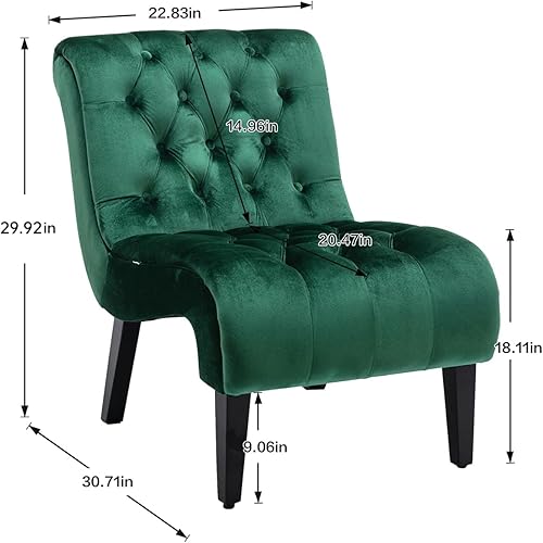 Miniatura 10 de Comfy Velvet Accent Chair, Upholstered Armless Side Chair for Living Room, Modern Lounge Chair with Tufted Back and Rolled Edge Design, Comfy