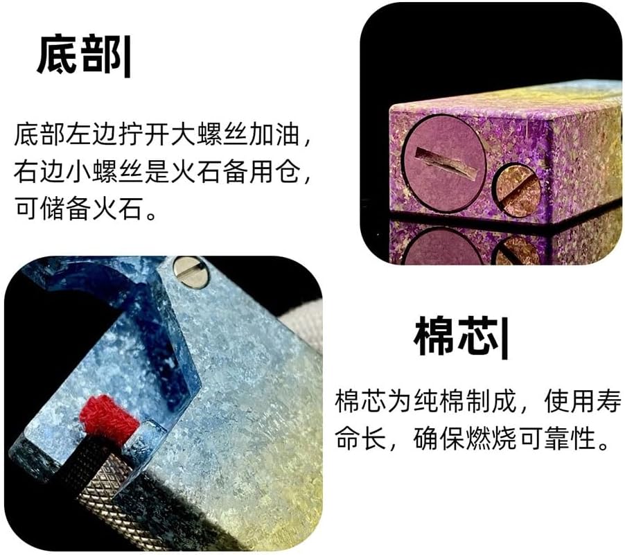 High-End Titanium Alloy Kerosene Lighter, Retro Arm Lift to Open The Cover to Ignite The Narrow Body, Colorful Ice Crystal Titanium Texture Design
