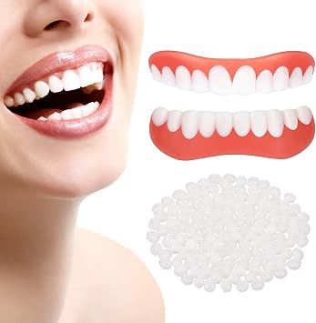 Wttfc Silicone Snap on Veneers Denture Set, Fake Teeth Veneers, Instant Veneers Dentures, Clip in Veneers Teeth, False Teeth Veneers Top and Bottom Snap on Dentures Whitening Cosmetic Teeth