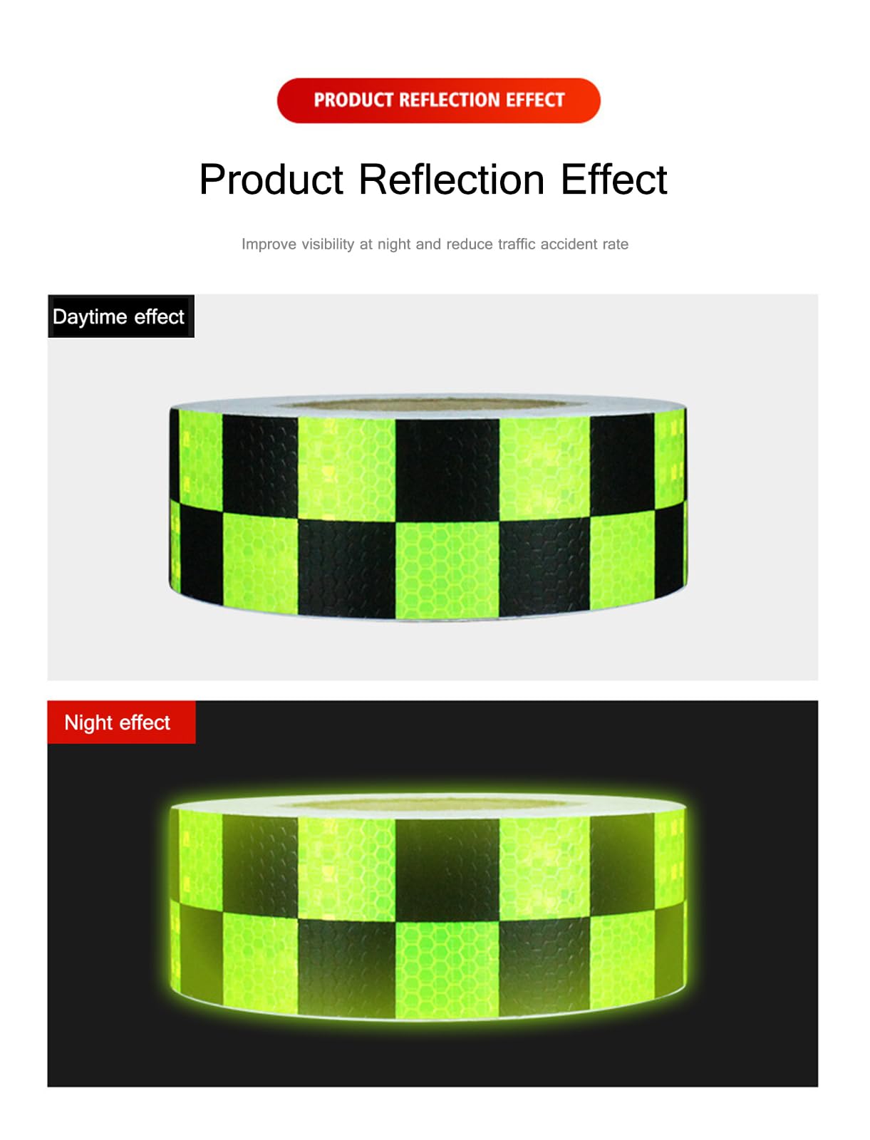 Cinta reflectante, Cinta adhesiva de seguridad 2 pulgadas x 148 pies con diseño celosía a cuadros for vehículos, bicicletas, ropa, cascos y buzones(Yellow White)