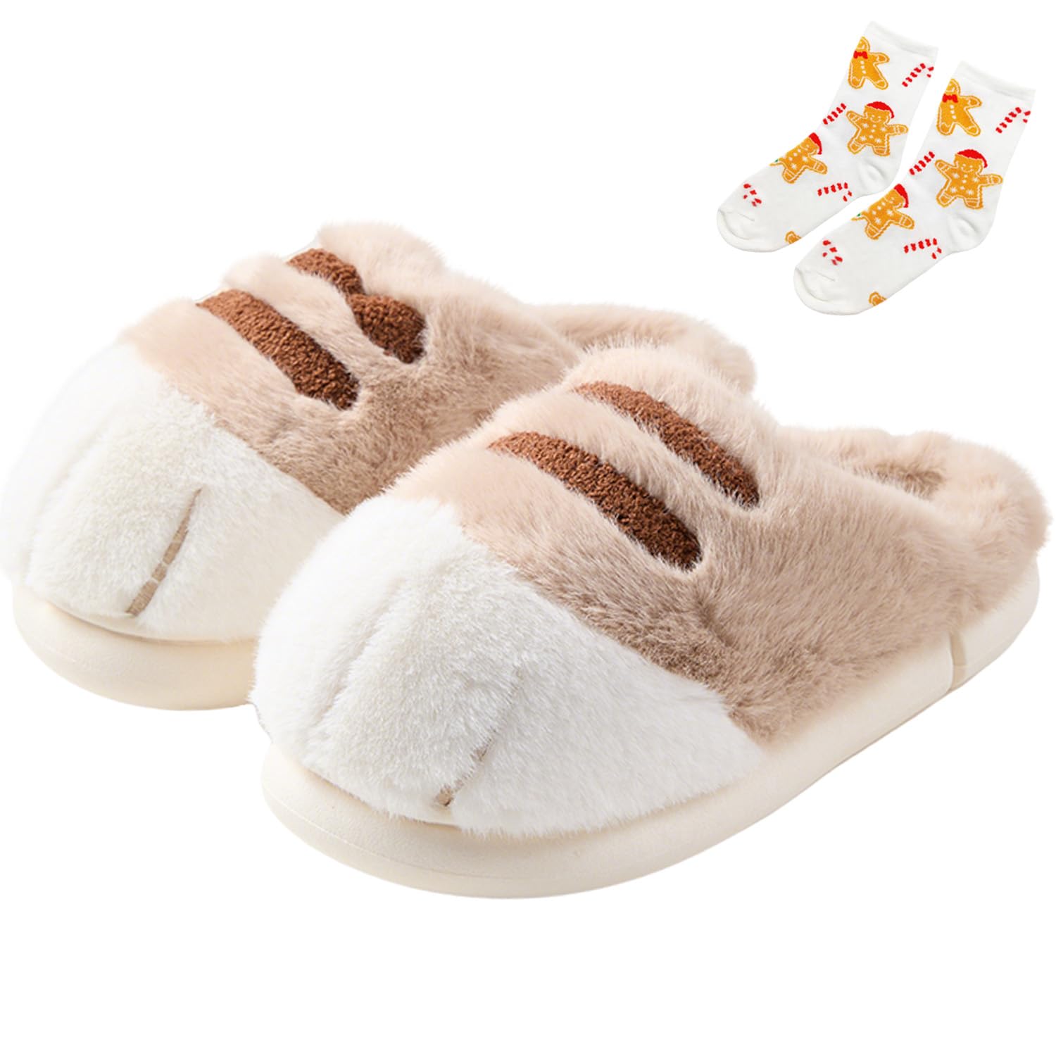 Cat Paw Slippers for Women 2025 New Cute Furry Paws House Slipper Winter Warm Fluffy Furry Funny Plush