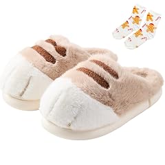 Cat Paw Slippers for Women 2025 New Cute Furry Paws House Slipper Winter Warm Fluffy Furry Funny Plush