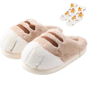 Cat Paw Slippers for Women 2025 New Cute Furry Paws House Slipper Winter Warm Fluffy Furry Funny Plush