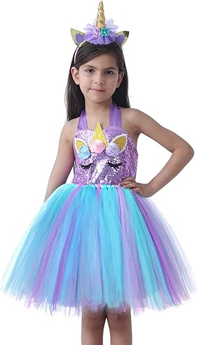 Miniatura 5 de KAKALVER Unicorn Dress for Girls Unicorn Costume LED Light Up for Dress up Halloween Birthday Party Decoration Unicorn Gifts