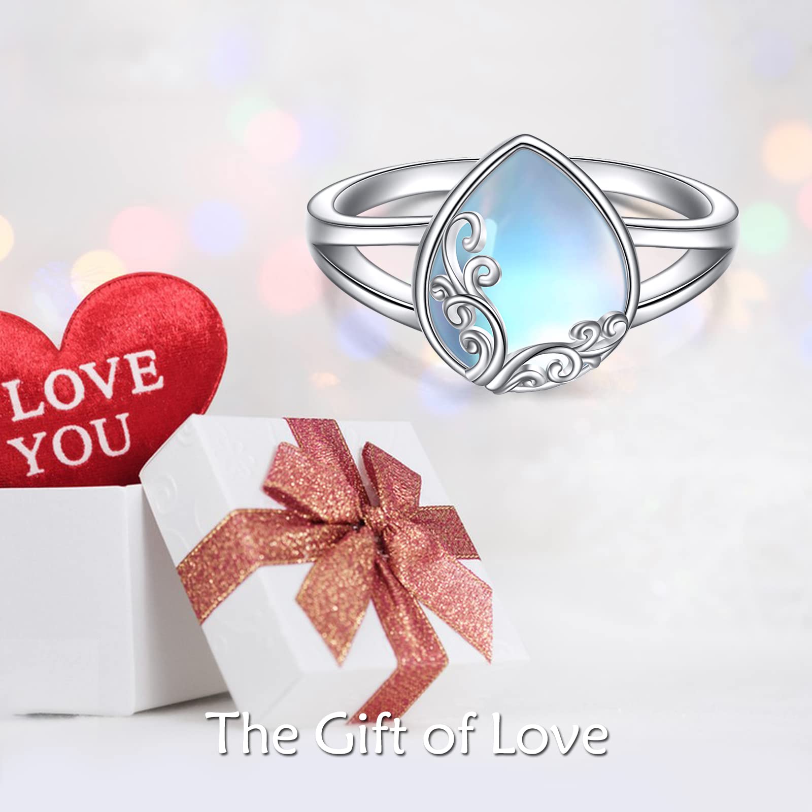 POPLYKE Regenbogen Mondstein Filigranband Ring Sterling Silber Edelstein Ring Schmuck Geschenk für Fr