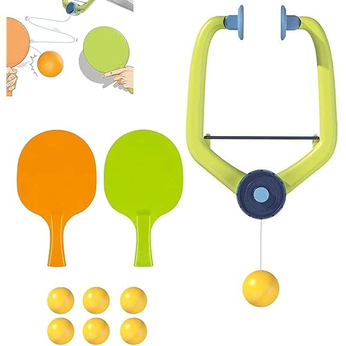 Door Ping Pong Game Over The Door - Adjustable Doorway Game Pingpong Trainer Door Jam Pingpong Starter Kit for Door Frame Hanging Table Tennis Trainer with 2 Racket and 6 Balls for Ages 6+