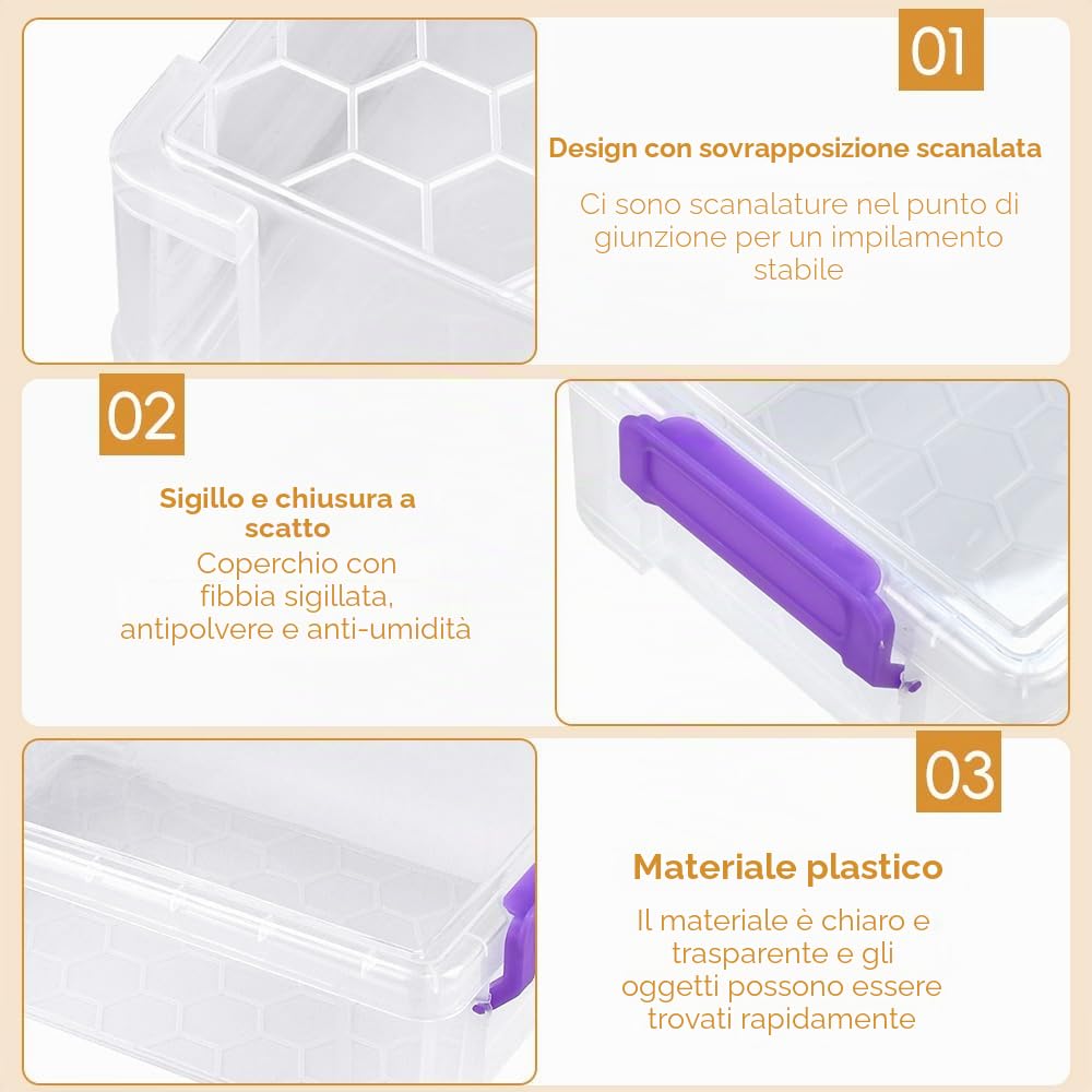 LANSKYLAN Set di 4 astucci per matite in plastica, impilabili, scatole per matite da scrivania, scatole organizer per pennelli, forniture scolastiche, ufficio (21 x 14 x 7 cm)