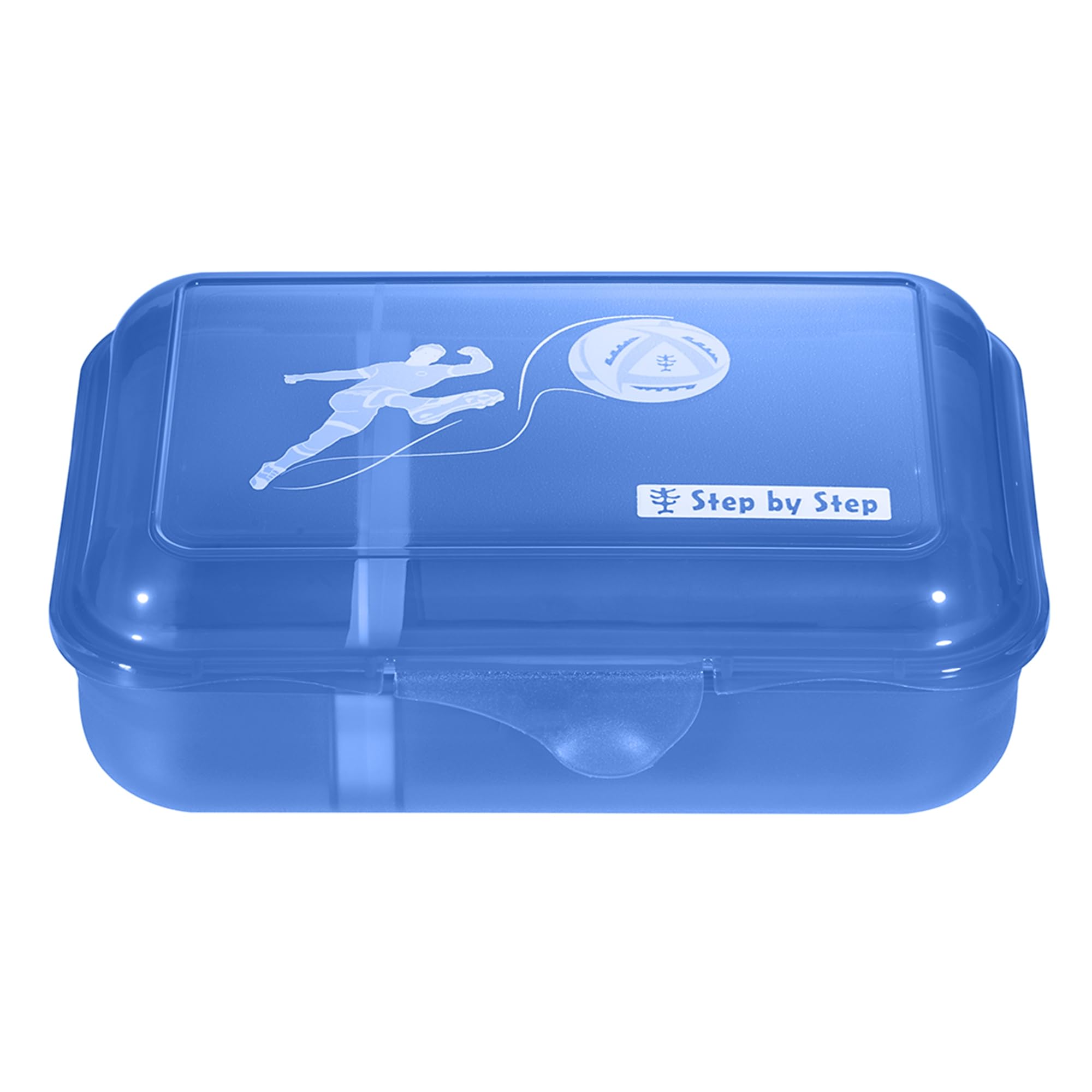 Step by Step Lunchbox "Soccer Ben", Blau, mit Trennwand und Klickverschluss, spülmaschinenfest, BPA-frei, für Schule und Kindergarten, 0,9l