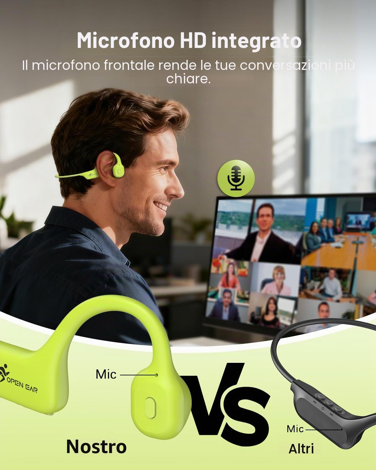 ANSTEN Cuffie Conduzione Ossea, 2025 Auricolari Conduzione Ossea Bluetooth 5.3, Ricarica Rapida USB-C, IPX5 Impermeabile, Cuffie Sportive Open Ear per Running, Sport, Ciclismo e Fitness(Verde)