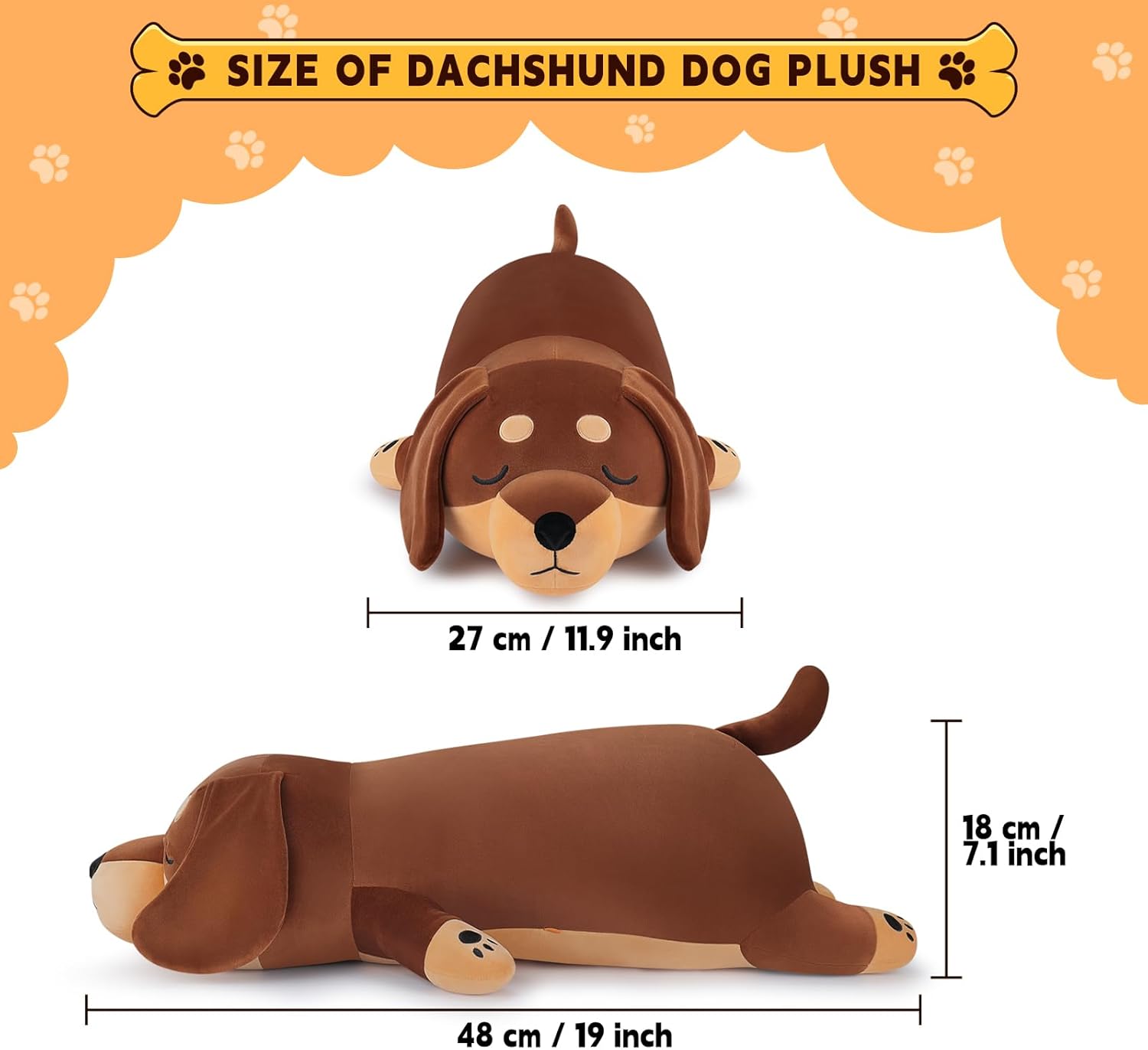Auspicious beginning 19'' Large Dachshund Dog Plush Stuffed Animal- Cute Weiner Dog Plush Pillow Plushies, Big Dachshund Plush Toy, Cute Hugging Weiner Dog Stuffed Animal Birthday Gifts