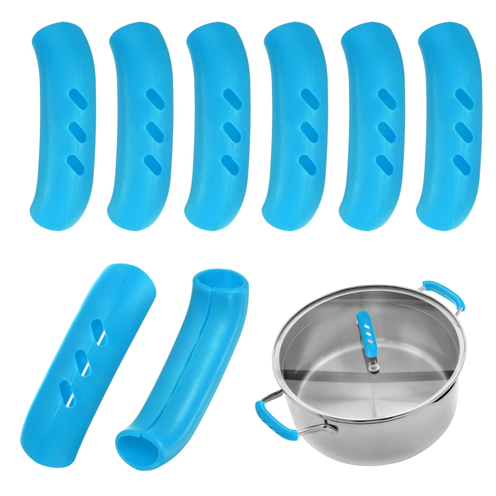 M METERXITY 8Pcs Silicone Assist Handle Holder Grip Heat Insulation, Blue
