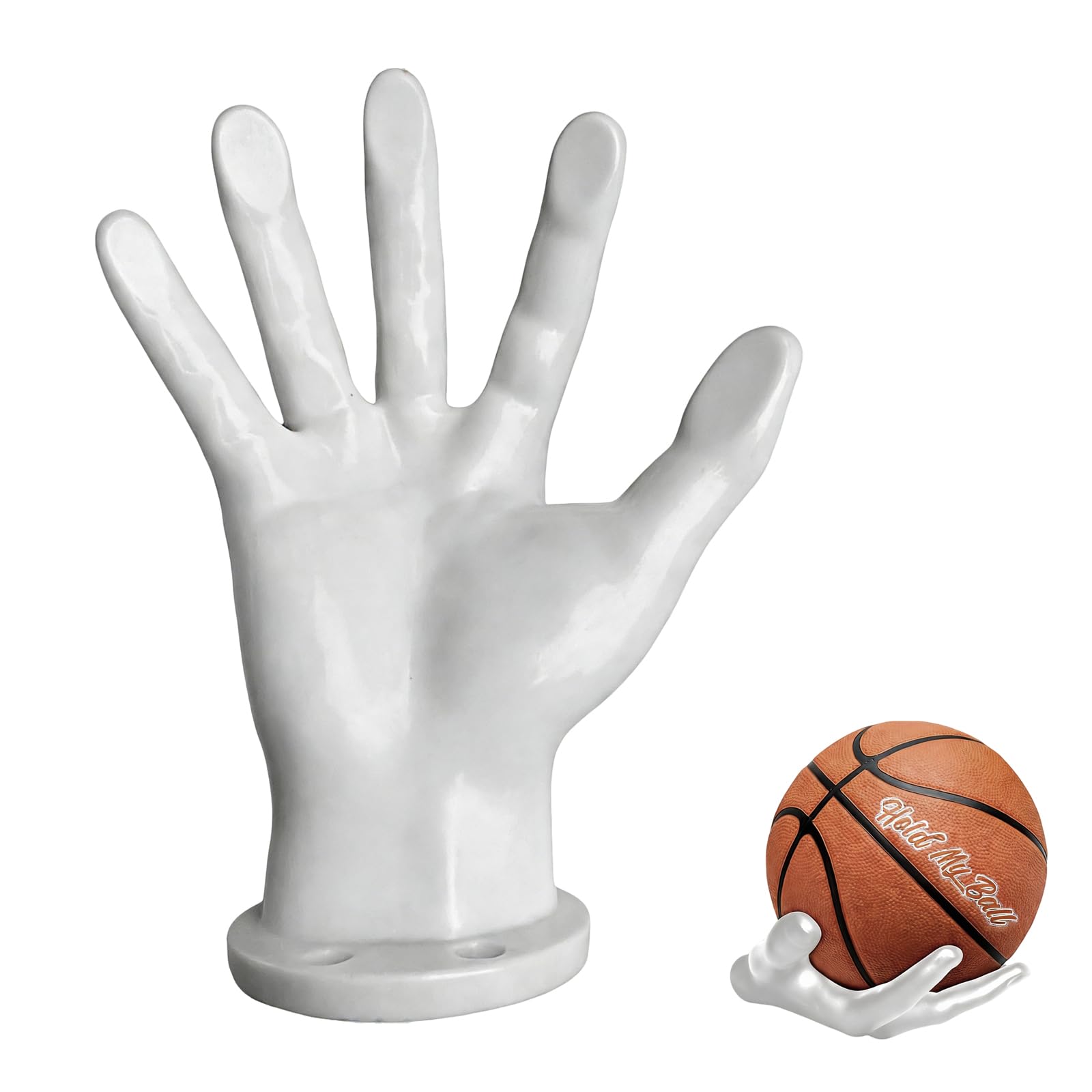 HORREX Ball Holder Rack Hand Shaped, Shaped Holders for Wall Storage & Display, Football Wall Mount, Basketball Rack for Sports Balls Basketballs, Soccer Balls, Volleyballs (1PC White)