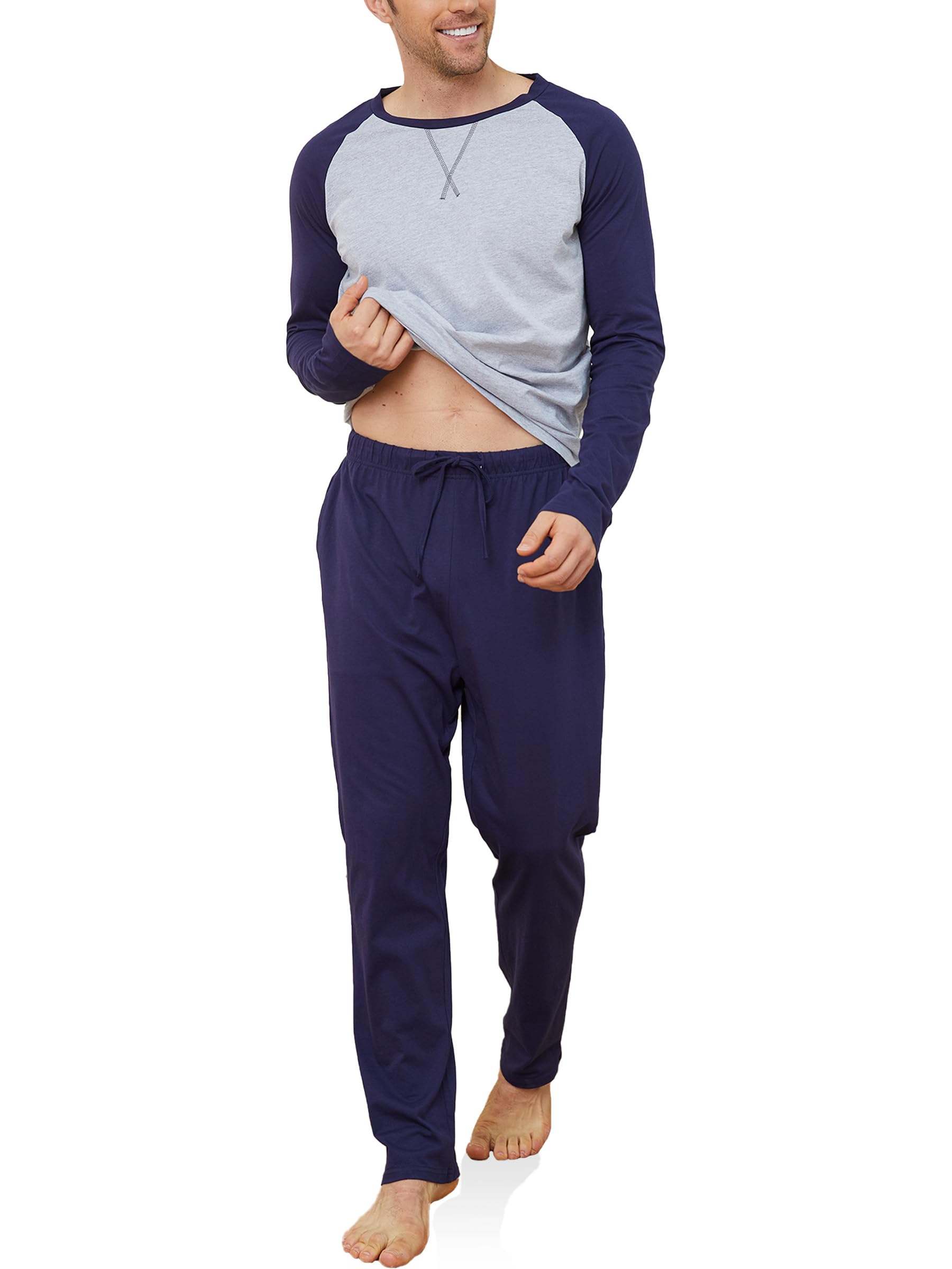 Mens Pajamas Set Cotton Pajamas for Men Sleepwear Long Sleeve & Pajama Pants Soft Pjs Sets with Pockets-image-28