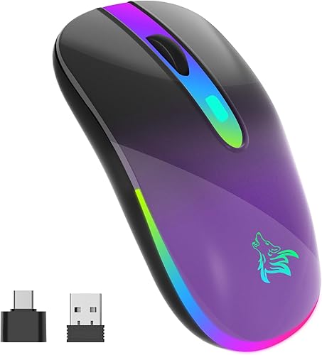 HOTLIFE Ratón Bluetooth inalámbrico con modo dual (Bluetooth 5.1+USBTipo-c) Ratón LED silencioso recargable de 2.4 GHz para