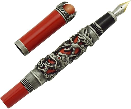 Miniatura 9 de Jinhao - Pluma estilográfica de dragón, punta fina, color plateado, perla, joyería verde con bolsa para bolígrafo