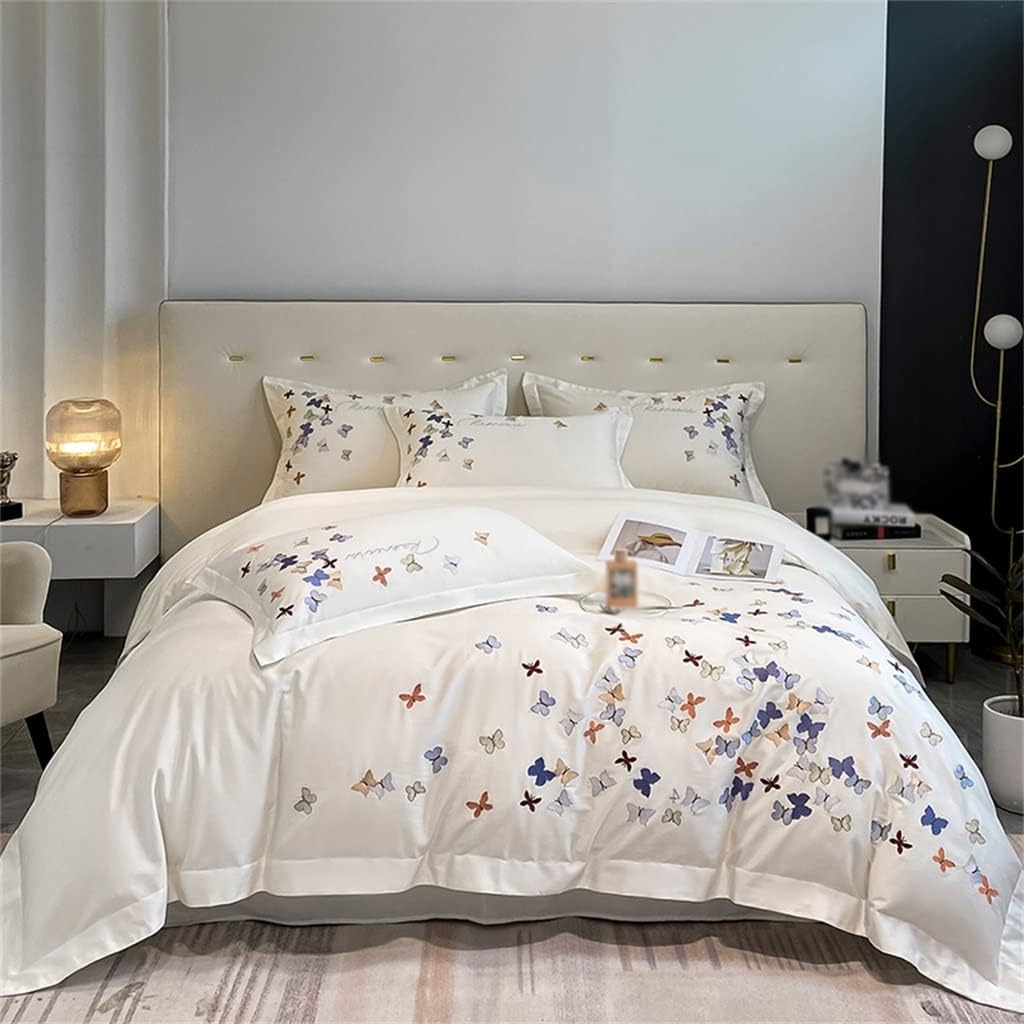 Soft Comfortable Cotton Bedding Embroidered Cotton Duvet Cover Flat Mounted Sheet Pillowcase (Color : D, Size : 200 * 230cm)