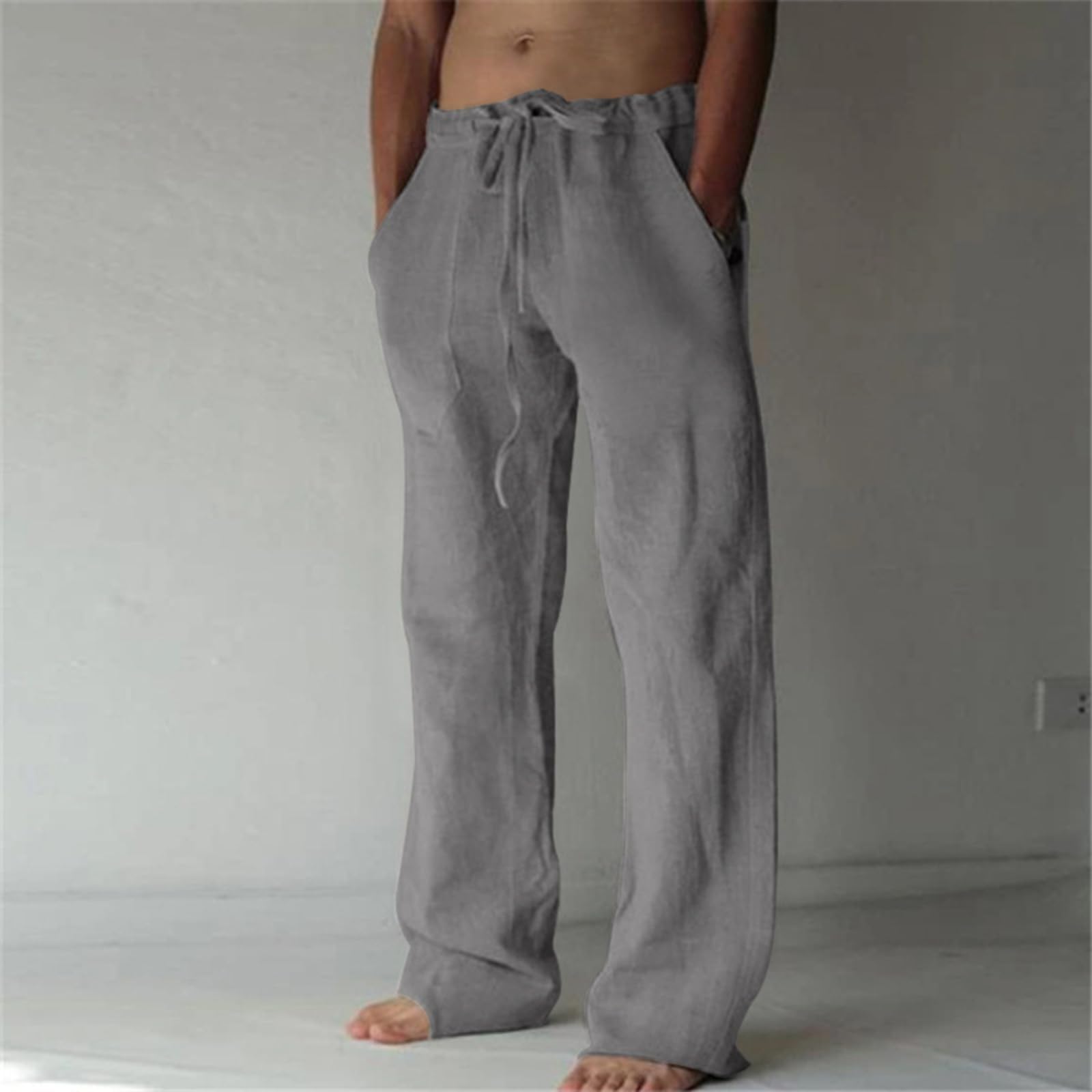 Men's Casual Loose Fit Pants Drawstring Comfy Beach Pants
