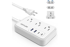 European Travel Adapter with 3 AC Outlets and 4 USB Ports
