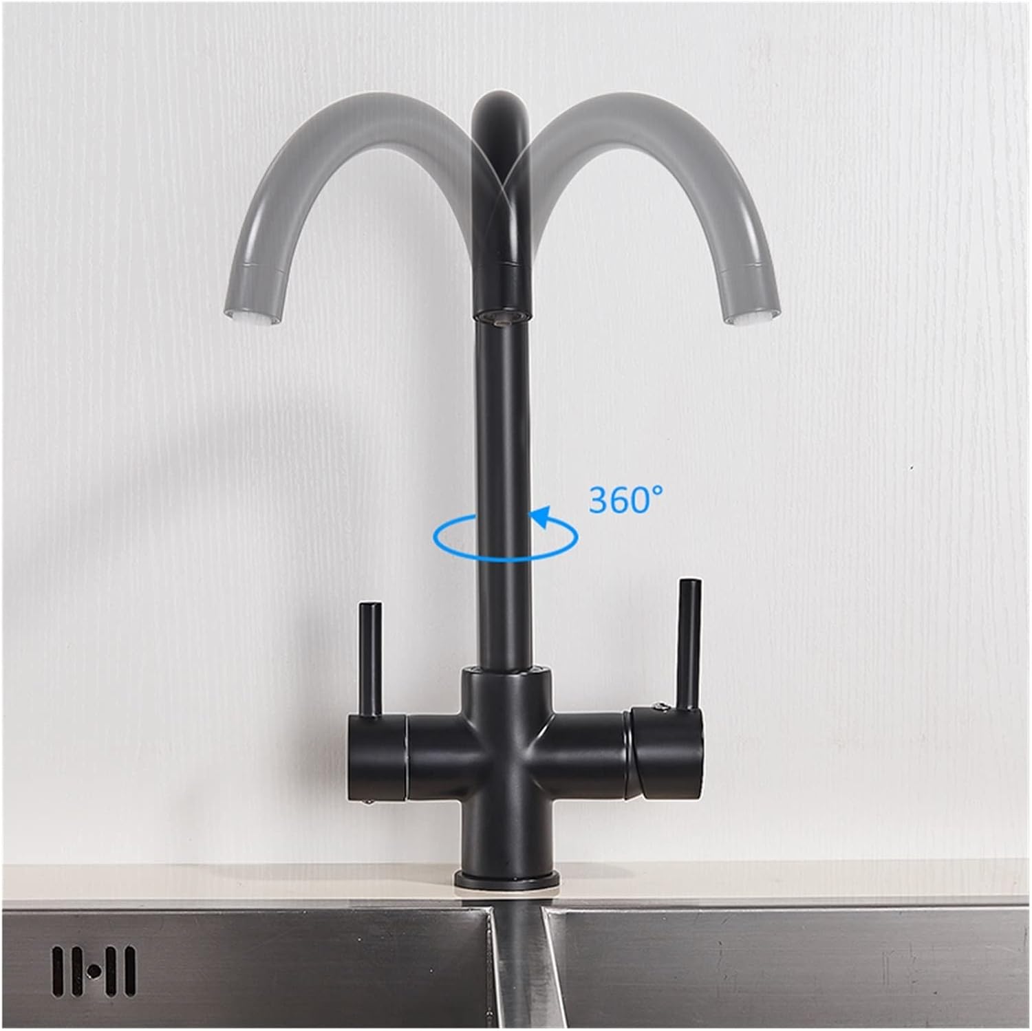 Matte Black Filtered Kitchen Faucet 360 Rotation Water Filter Tap Three Ways Sink Water Filtered Crane for Kitchen(Black Dots)