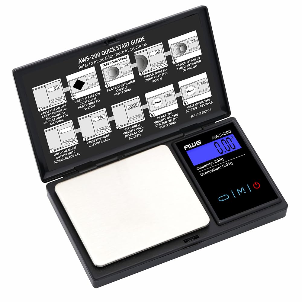 American Weigh Scales 200g x 0.01g Series Digital Pocket Weight Scale | Precision Digital Scale LCD Display, Jewelry, Coins, Food, Lab, Medicine Kitchen Lab Scale (Calibration Weight Included)- Black