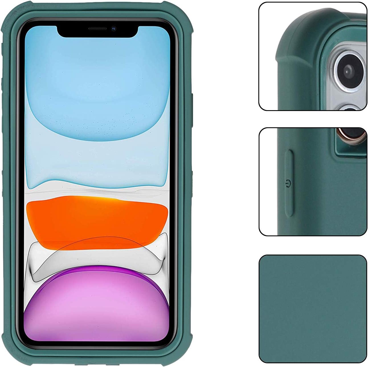 KABIBIN Case for iPhone 11 Rugged Protective Phone Soft Silicone Cases Full Body Durable Defender Shockproof Dustproof Heavy Duty Hard Plastic Solid Bumper Hybrid Cover 6.1 inch (Dark Green)