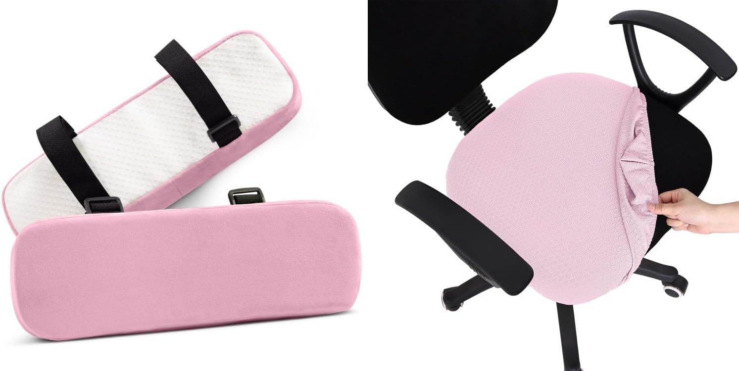 Smiry Ergonomic Office Chair Armrest Pads Pink, Set of 2 Stretch Jacquard Office Computer Chair Seat Covers Pink