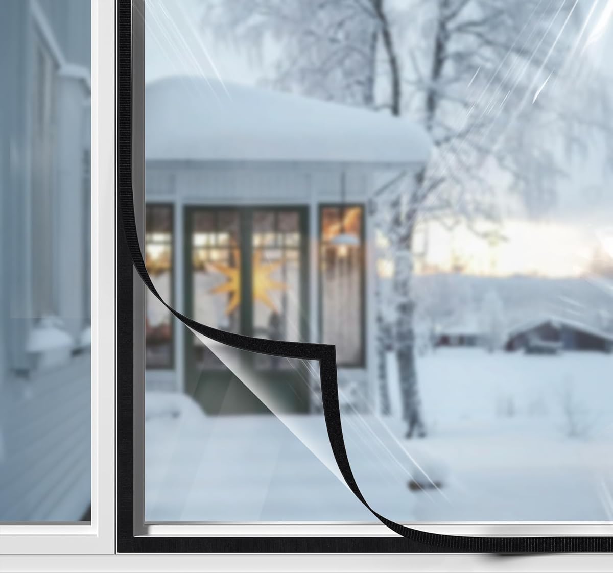 Upgrade Window Insulation Film Kit, Thicker Transparent Thermal Film for Winter with Strong Adhesive and Cold-Resistant Hook & Loop to Keep Draught and Cold Out, Weatherproofing 1.7x1.5m