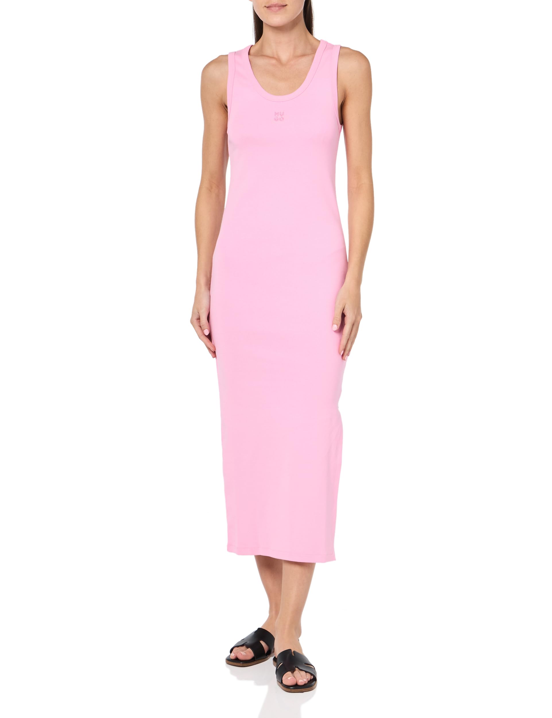 HUGO Stacked Logo Long Tank Top Rib Dress Vestido Informal Mujer