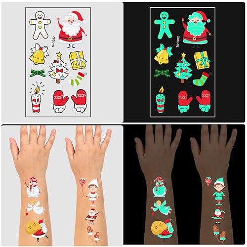 Miniatura 5 de Tatuajes temporales luminosos de Navidad Resplandor de Navidad Tatuajes falsos para niños y adultos -A
