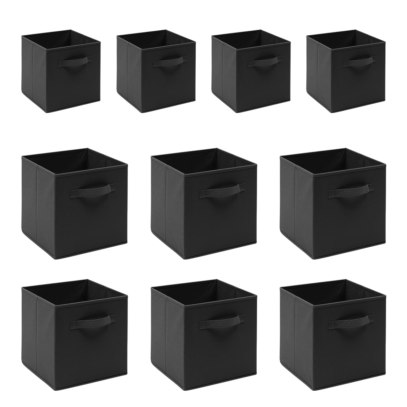 BOJU Storage Box Cube Wardrobe Storage Organiser Canvas Storage Box Bin Fabric Collapsible with Handle for Kids Toys Clothes Laundry Underwear Bedroom (Black, ×10)