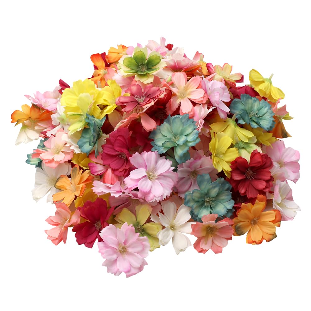HugeDE 50 Pcs Artificial Plum Blossom Faux Flower Heads - Multicolored Cherry Blossom Petals Decorations