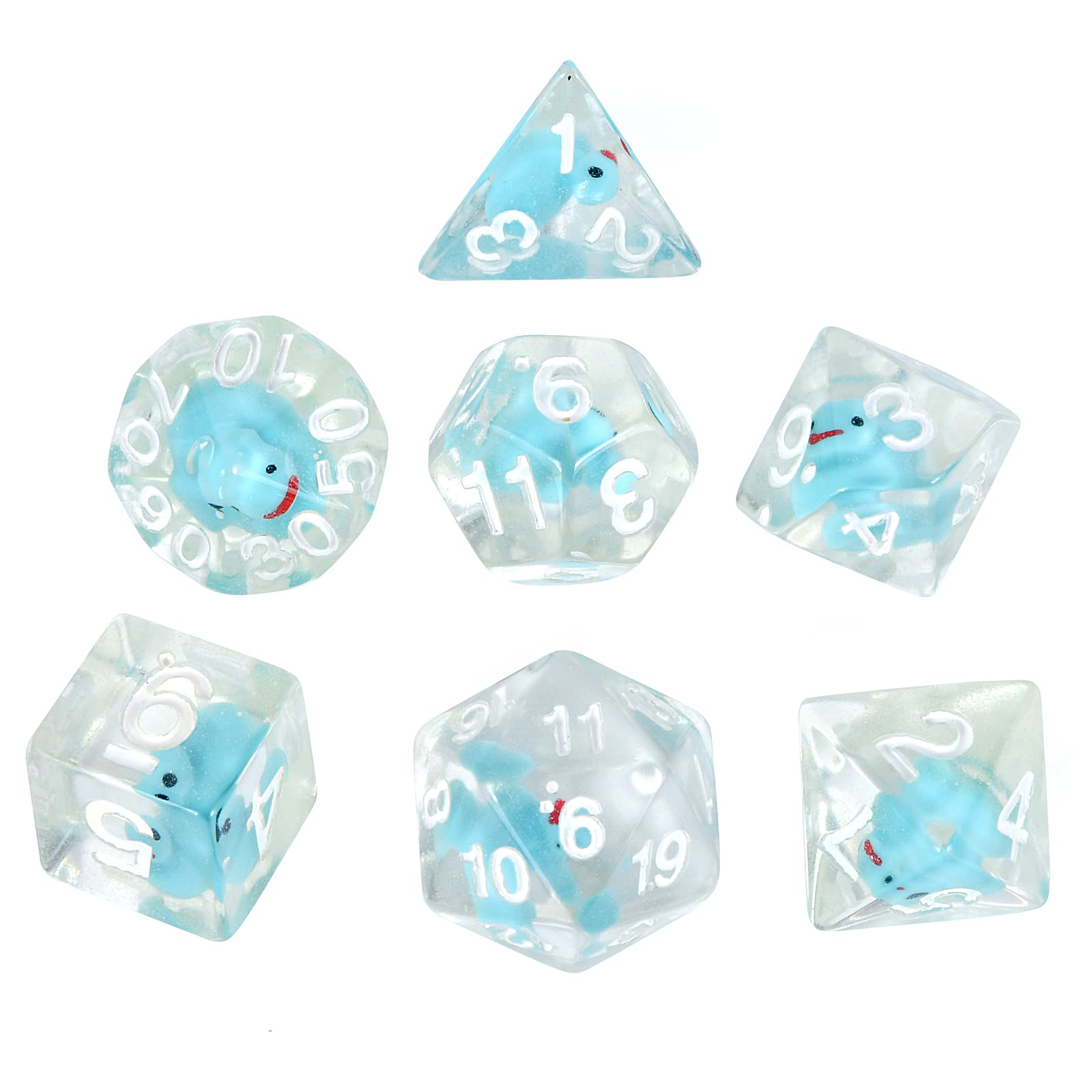 Juego de dados poliédricos y RPG de pato DND con pato interior poliédrico Roll Play Gaming D20 dados Dungeons and Dragon Dados, 7 piezas, color azul