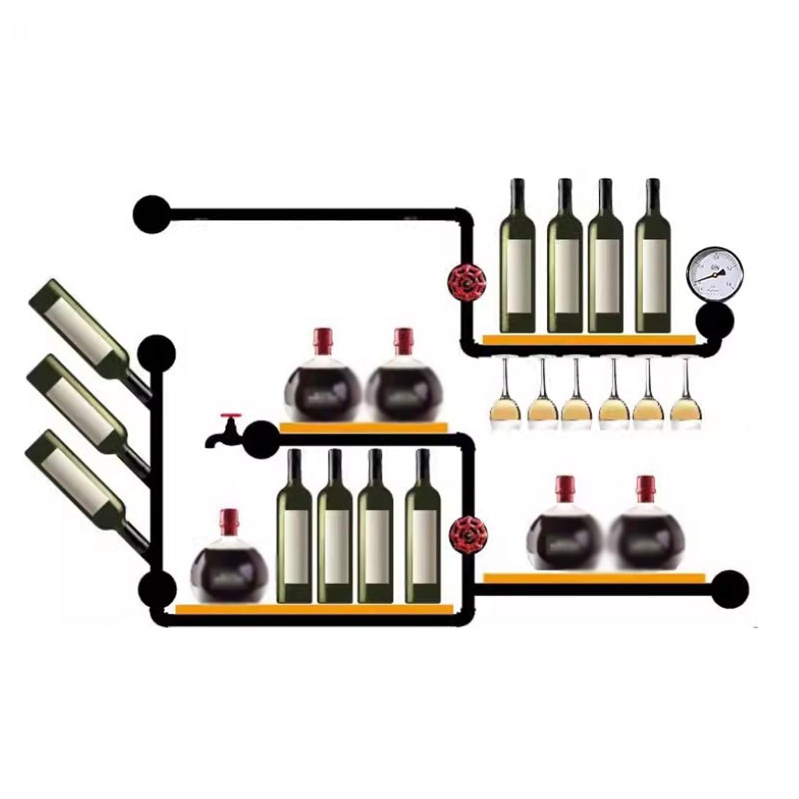 Stojak na wino Stojak na wino Rura żelazna Lodówka do wina Domowa naścienna dekoracyjna półka Kreatywny styl industrialny