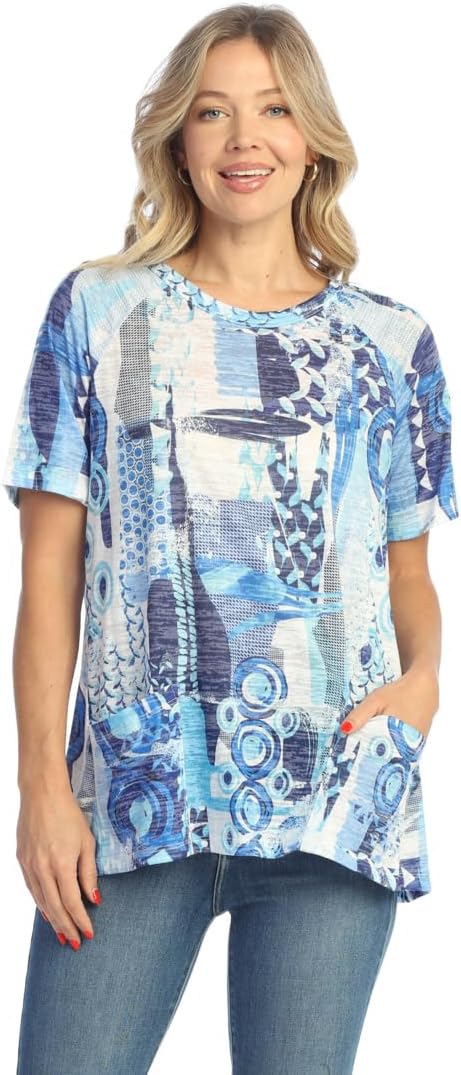 Jess & Jane Ocean Blue Patch Pocket Burnout Tunic Top