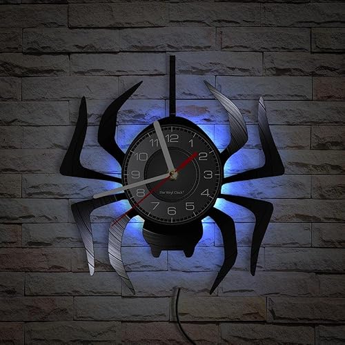 Miniatura 8 de Timethink Reloj de pared LED de araña negra de 12 pulgadas con 7 colores cambiantes, tarántula silenciosa, cuarzo, sin tictac, reloj de pared,