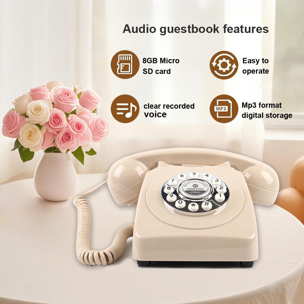 TelPal Voice Recording Audio Guest Book – Guest Book Phone for Weddings, Bridal Showers, Anniversaries | Retro Telephone Voice Recorder | USB Rechargeable Memory Phone | Unique Wedding Gift (Ivory)