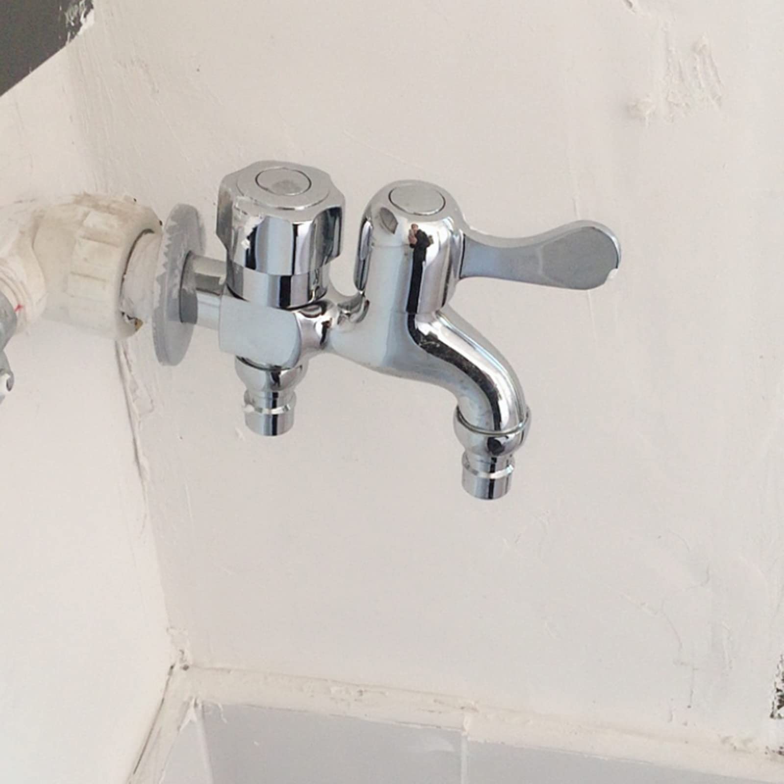 Rubinetto Miscela Acqua Fredda Lavatrice Doppio Beccuccio Rubinetto Lavandino In Ottone Adattatore Rubinetto Lavatrice Adattatore Rubinetto Doppia Uscita Cucina Bagno,Cromo B (Color : Chrome G)