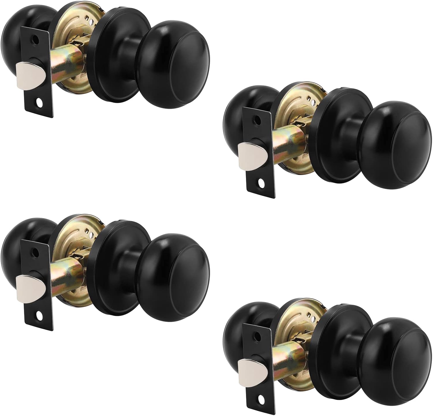Probrico (4 Pack Round Passage Door Knob (Non-Locking Knobs), Keyless Doorknobs Interior/Exterior Door Lockset, Passage Knobs for Hallway/Closet, Black Finish Modern Design Door Hardware