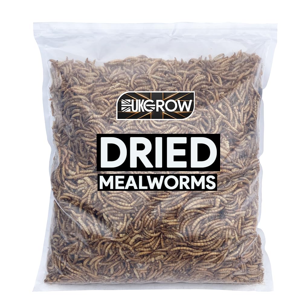 UK Grow Premium Dried Mealworms - 5L Eco-Friendly, Heat-Sealed Recyclable Bag - Nutrient-Rich Feed for many different types or reptiles and mammals (5 Litre)