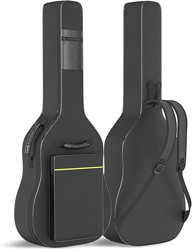 GLEAM Bolsa de guitarra acústica – Estuche de guitarra de 0.35 pulgadas acolchado de espuma para 39-41 pulgadas, impermeable, negro con lazo para